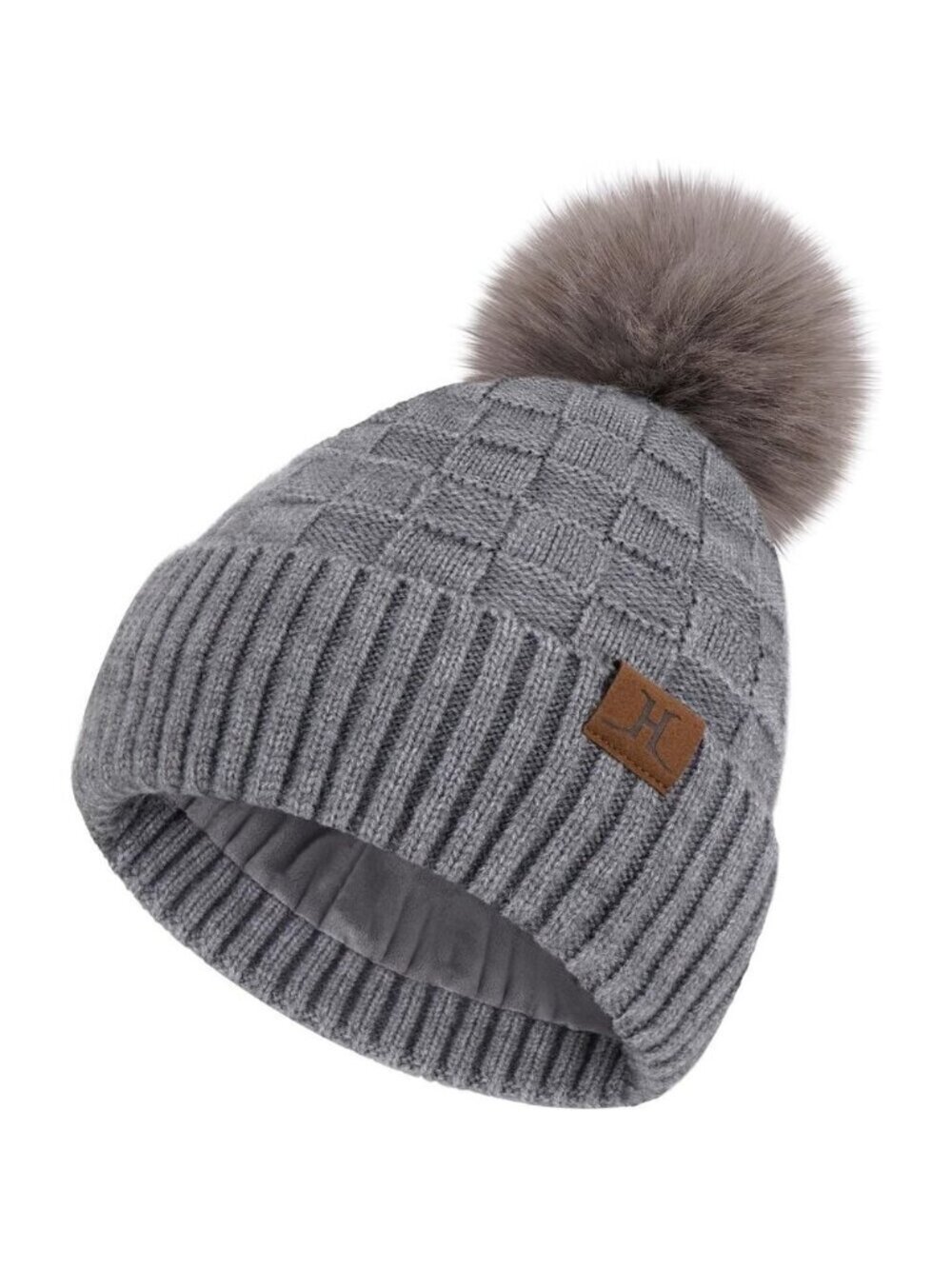 Fleece Lined Womens Beanie Hat Winter Knit Cap with Pompom Warm Cold Weather